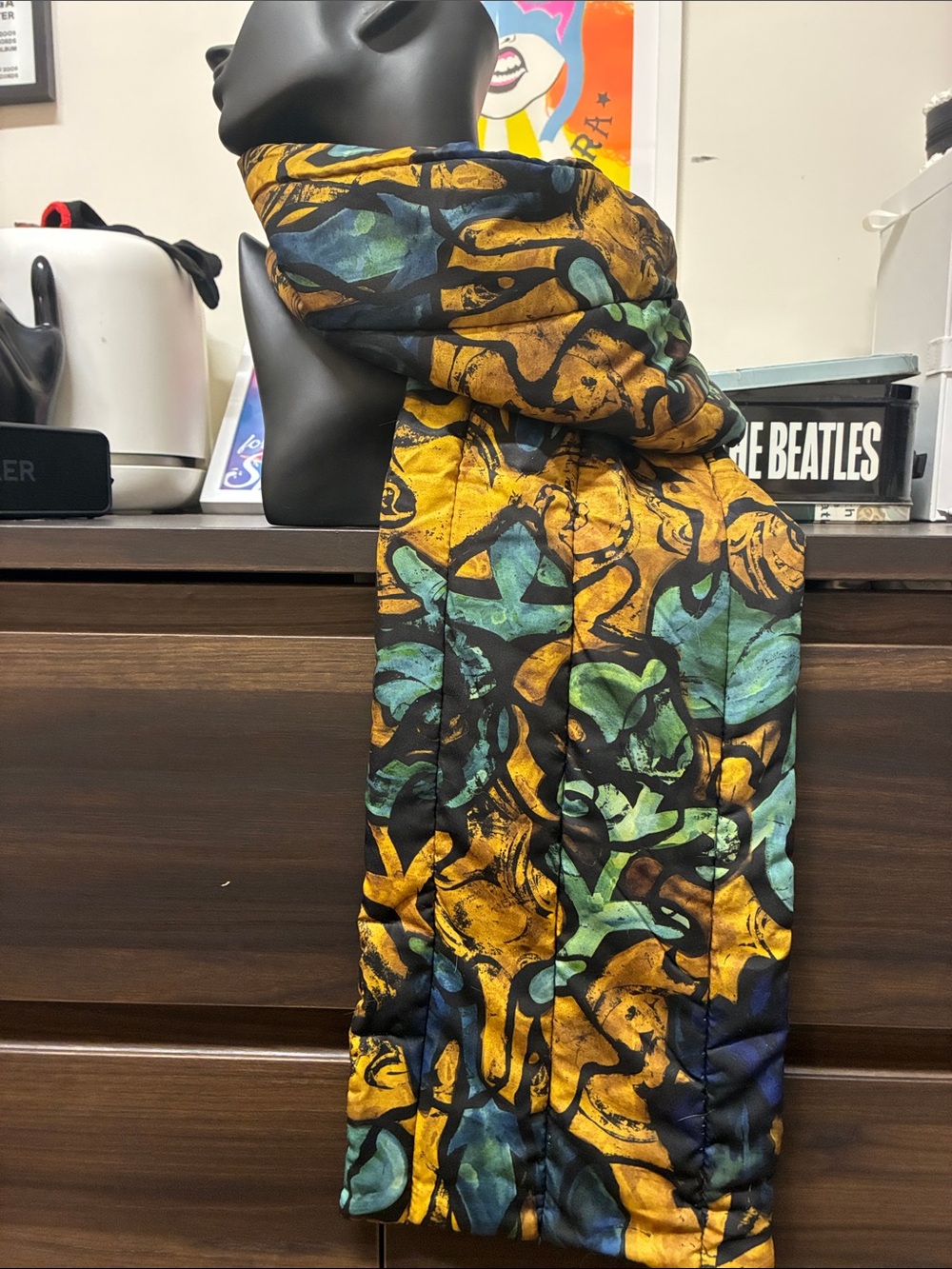 Women's Multicolor Abstract Print Scarf- Yellow & Green